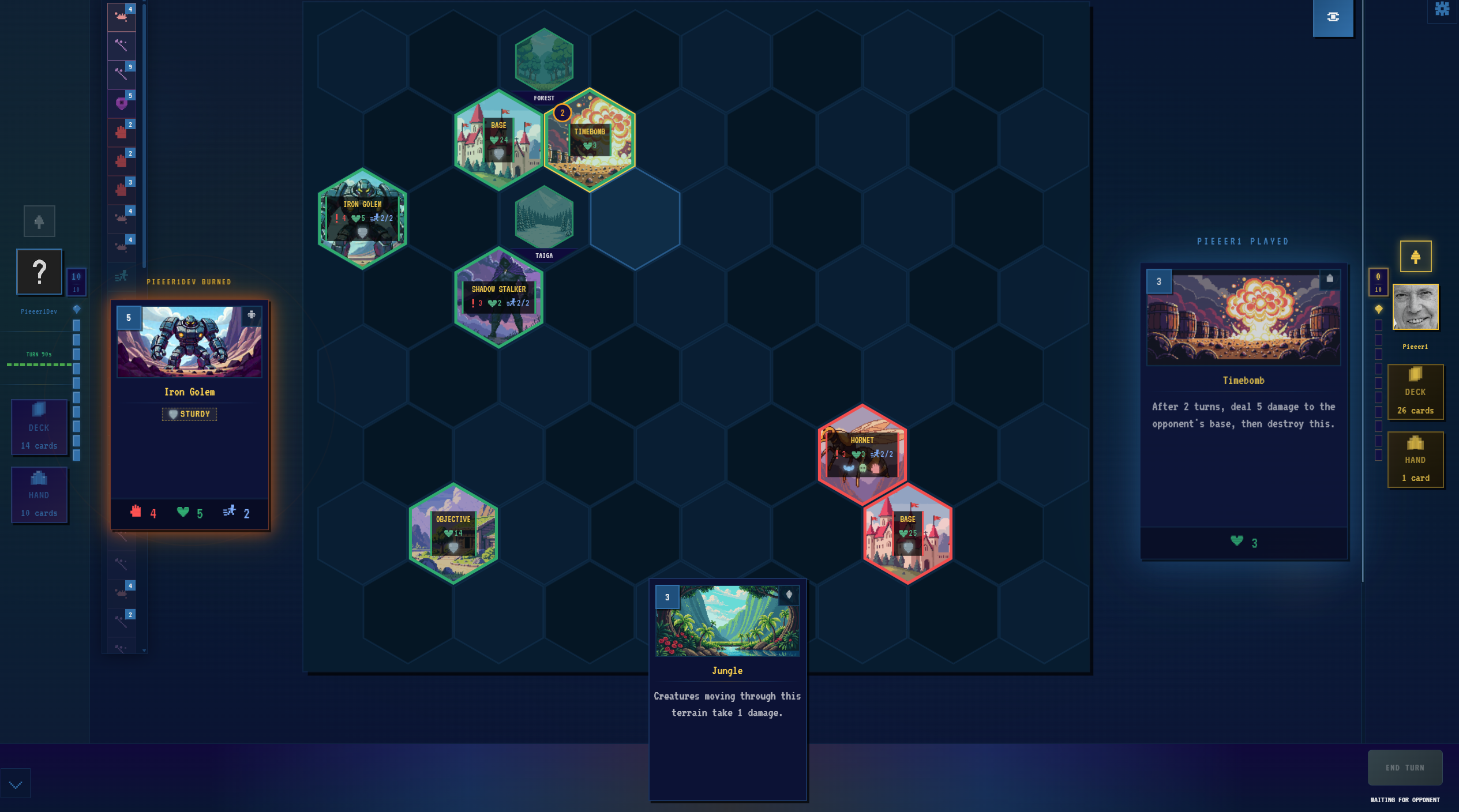 A tactical Trial by Fire match featuring a timebomb, terrain, and multiple units